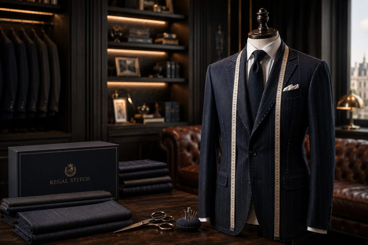 Hand-stitched bespoke wedding suit details