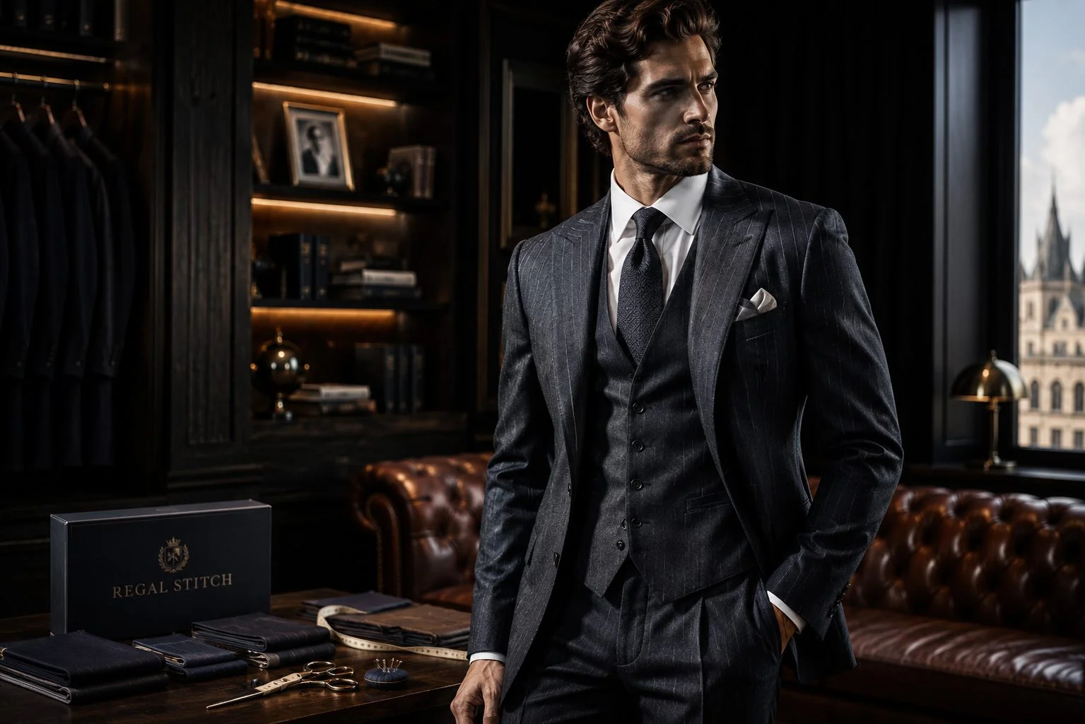 Master tailor crafting a bespoke suit
