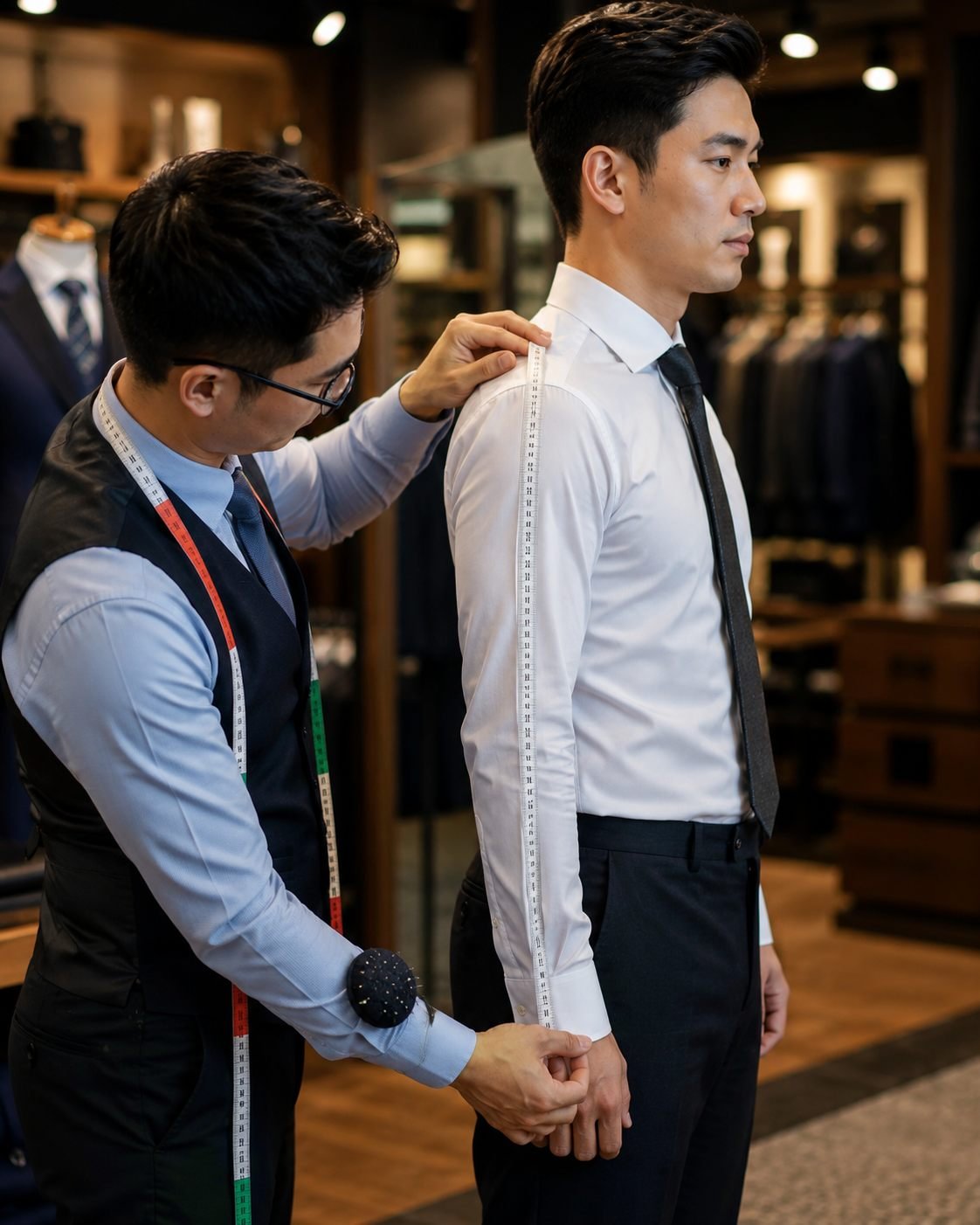 Bespoke suit measurement process — multiple fitting stages